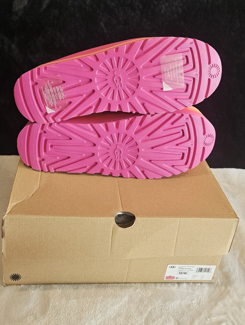 UGG Unisex Hot Pink Platform Clog with Gradient Rainbow Sole-Womens 14 Mens 13 - Picture 3 of 3